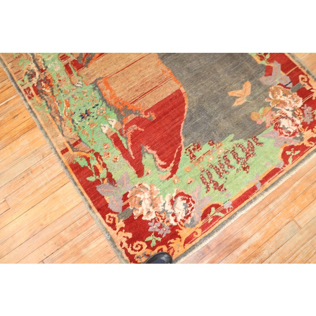 Folk Art Early 20th Century Jolly Deer Pictorial Karabagh Conversation Rug For Sale - Image 3 of 18
