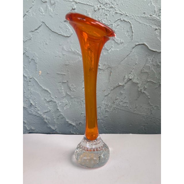 1960s Swedish Åseda Glasbruk Orange Art Glass Bud Vase, Attributed to Bo Borgström For Sale - Image 10 of 11