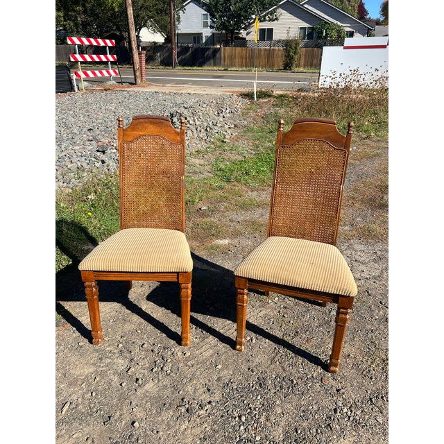 Beige Vintage Singer Furniture Italian Mediterranean Cane Back Dining Chairs For Sale - Image 8 of 8