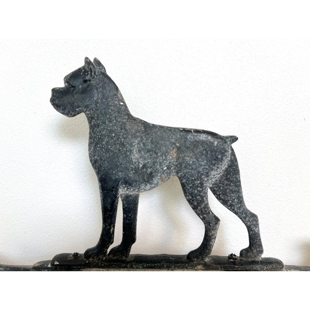 Large Antique Cast Iron Boxer Dog Weathervane – Directional Arrow Design – Americana / Industrial / Farmhouse Decor For Sale - Image 9 of 15