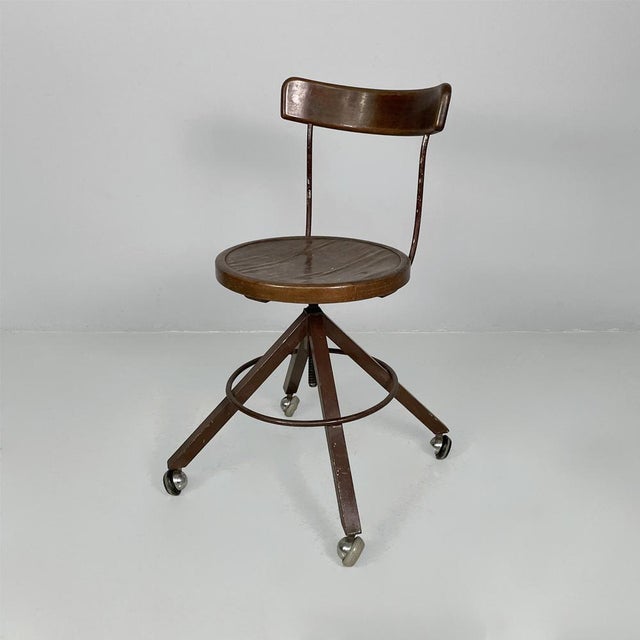 Mid-Century Modern Italian Wooden and Metal Chair with Casters, 1940s For Sale - Image 16 of 16