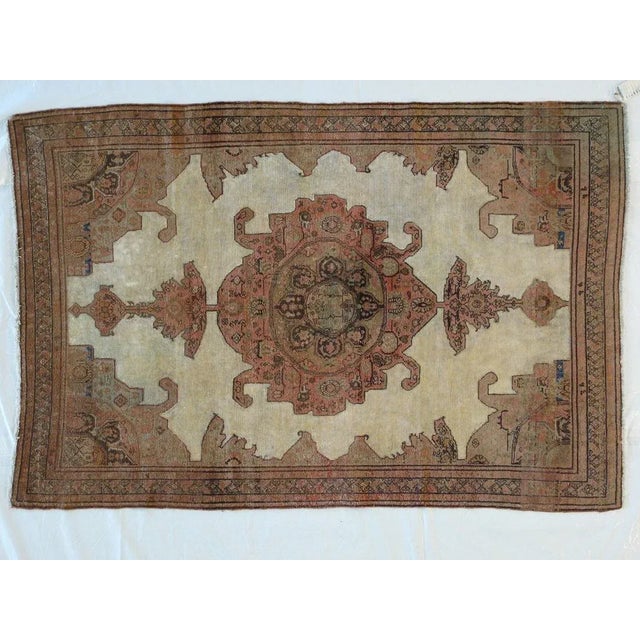 This master piece is a wool pile exceptionally fine genuine hand made antique Persian Mishan Malayer- The ivory back...