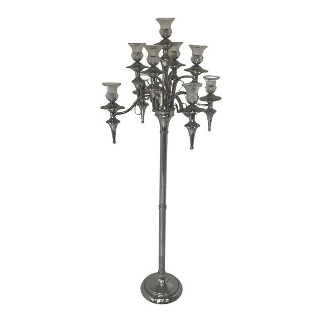 Extra Large 9-Light Floor Lamp with Chromed Metal and Glass Tops For Sale - Image 9 of 9