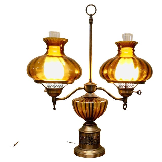 Brown Vintage Twin Brass Table Lamp, 1970 For Sale - Image 8 of 8