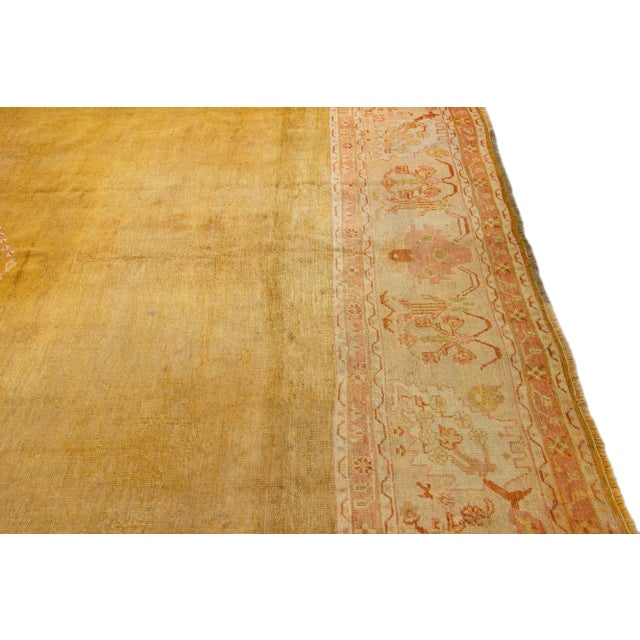 Textile 12 X 15 Antique Turkish Oushak Wool Rug in Goldenrod Color For Sale - Image 7 of 7