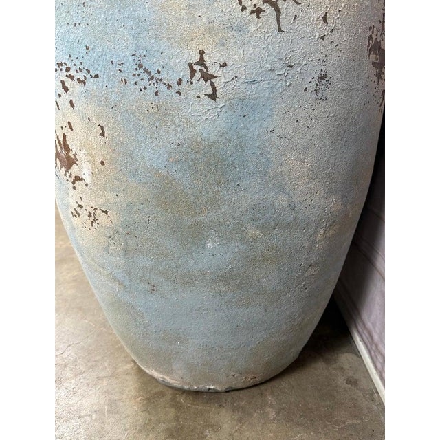 Blue Pair of Large Atelier Vierkant Style Planters - Ocean Blue Patina Barrel Pots For Sale - Image 8 of 12