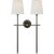 Thomas O'Brien for Visual Comfort Signature Bryant Large Double Tail Sconce in Bronze and Hand-Rubbed Antique Brass with Linen Shades For Sale