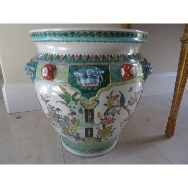 A fabulous late 19th early 20th century embossed fish bowl with exquisite painting and design. Inside Diameter 15.5"