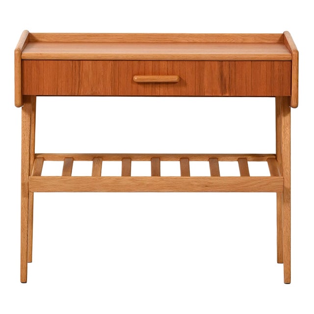 Scandinavian Bedside Table with Drawer and Magazine Rack, 1950s For Sale