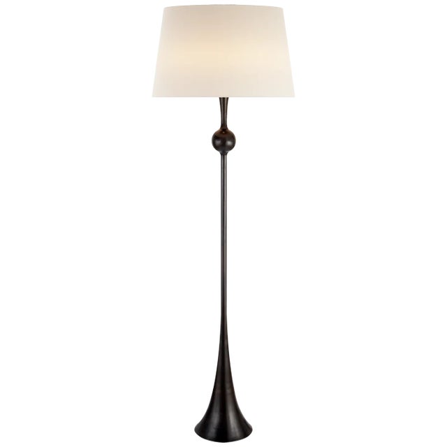 AERIN for Visual Comfort Signature Dover Floor Lamp in Aged Iron with Linen Shade For Sale