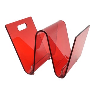 Vintage 1970's Italian Red Lucite and Chrome Two Part Magazine Stand For Sale