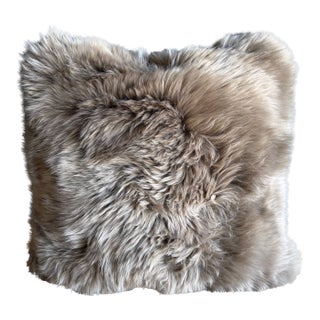 Mongolian Sheepskin Pillow With Insert in Taupe For Sale
