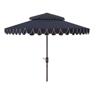 Elegant Valance 9Ft Double Top Umbrella, Navy With White Trim For Sale