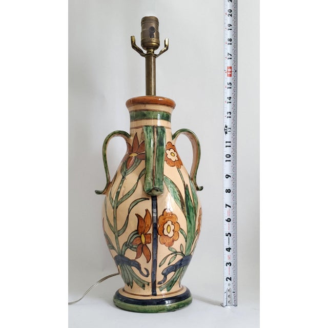 Art Deco Vintage Italian Majolica Table Lamp by San Zeno Pottery, Pisa Italy, 1930s For Sale - Image 3 of 14