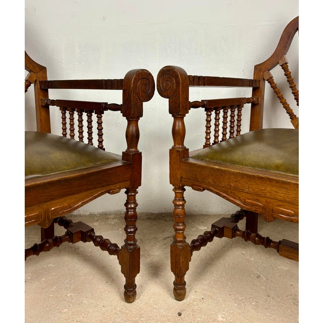 Brown Spanish Revival Armchairs with Carved Crest, 1920s, Set of 2 For Sale - Image 8 of 11