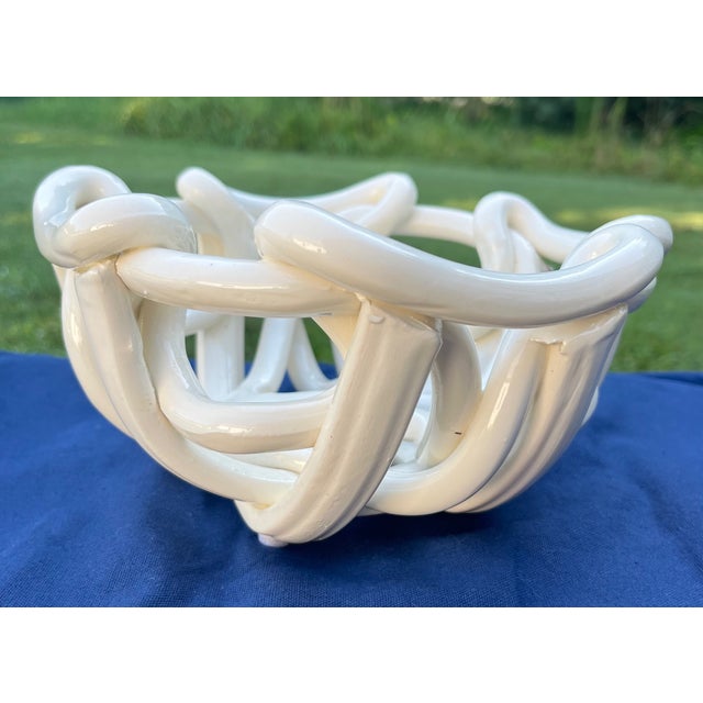 Ceramic Vintage Post-Modern White Ceramic Woven Abstract Centerpiece Bowl For Sale - Image 7 of 8