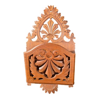 Antique Victorian Walnut Pierce-Cut Carved Wall-Mount Magazine Rack 1900 For Sale