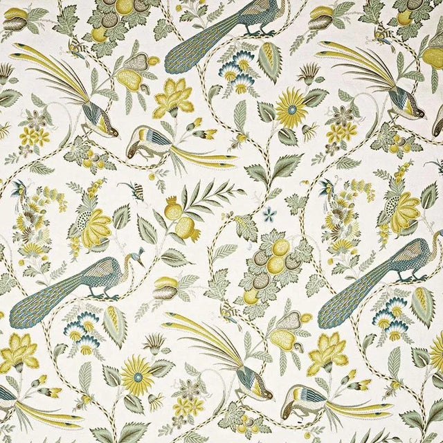 Sample - Schumacher Campagne Fabric in Cadet & Citron For Sale