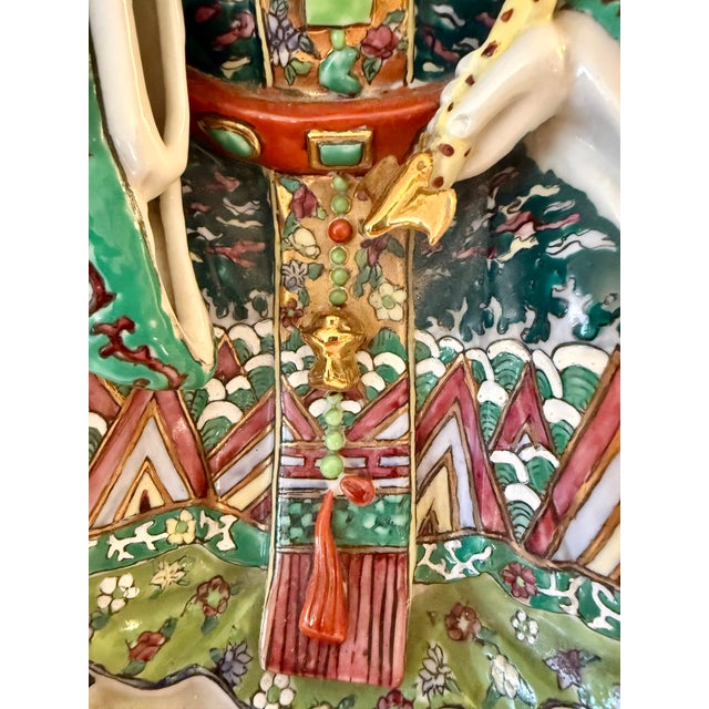 Lu Xing Chinese Polychrome Glazed Porcelain Statue For Sale - Image 14 of 15