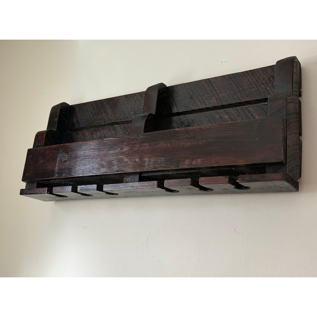 Coffee 1980s Rustic Wooden Handmade Wine Bottle Holder For Sale - Image 8 of 11