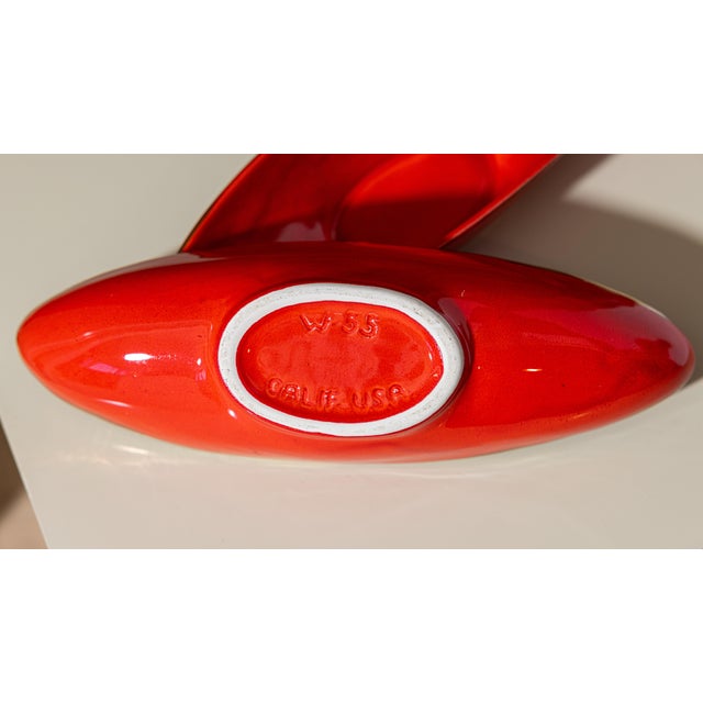 Red Mid-Century Modern California Pottery Red Boat Bowls With Gold Trim - A Pair For Sale - Image 8 of 11