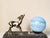 Art Deco Night Light with Fawn Motif, Gilt Spelter and Blue Opaline Globe, France, 1930 For Sale - Image 3 of 8