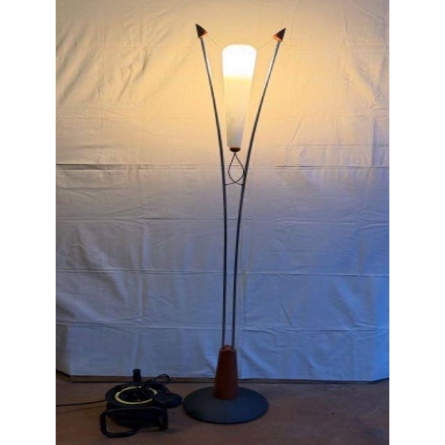 Extremely rare Neoggetti lamp, a combination of opaline glass, chromed metal, and wood. "Neoggetti" was an Italian design...