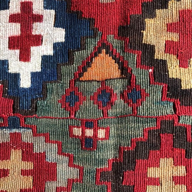 Rare Antique Kilim Rug | Vibrant Geometric Tribal Design | 3'1" X 4'5" For Sale In Houston - Image 6 of 7
