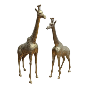 Vintage Large Hollywood Regency Style Brass Giraffes, a Pair