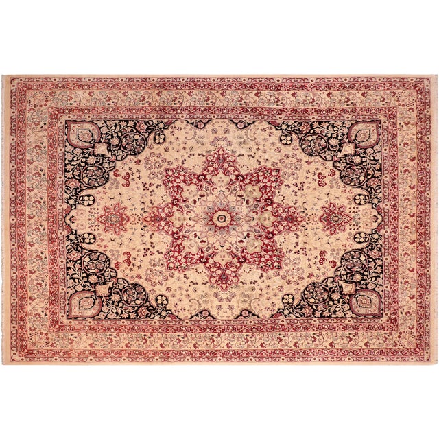 Black Art Nouveau Medallion 1990's Pak-Persian Tan/Red Wool Rug - 8'2'' X 10'7'' For Sale - Image 8 of 9