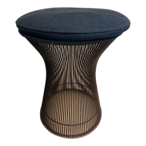 Mid 20th Century Warren Platner Knoll International Stool Original Blue Fabric Bronze Metal