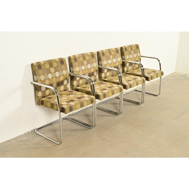 Mies Van Der Rohe Brno Style Mid-Century Modern Chrome Tubular Cantilever Club Chairs, Set of Four For Sale - Image 13 of 13