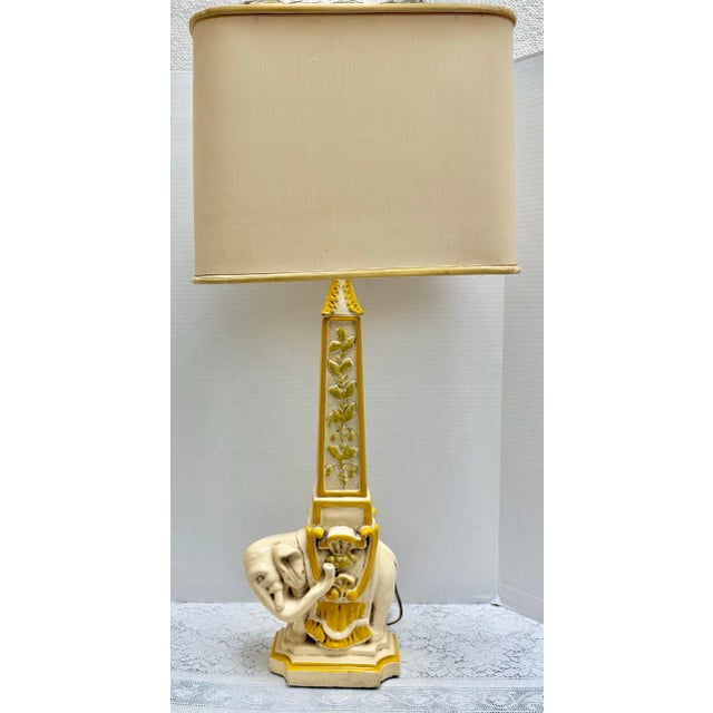 Light Yellow Vintage 1970s Hollywood Regency Romanesque Originals Elephant Obelisk Table Lamp For Sale - Image 8 of 10