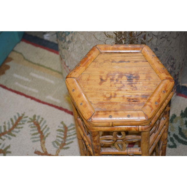 1970s Vintage Bamboo Hexagonal Plant Stand / Table For Sale - Image 5 of 12
