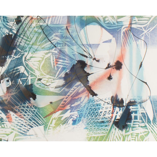 An abstract monoprint, titled "Frozen Lake," by American artist Ed Funk (1953-2013). This print features abstract patterns...
