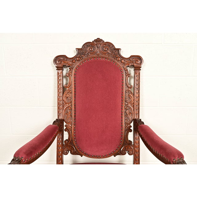 Brown R. J. Horner Style Antique Renaissance Revival Carved Walnut Dining Chairs | Set of Six For Sale - Image 8 of 15