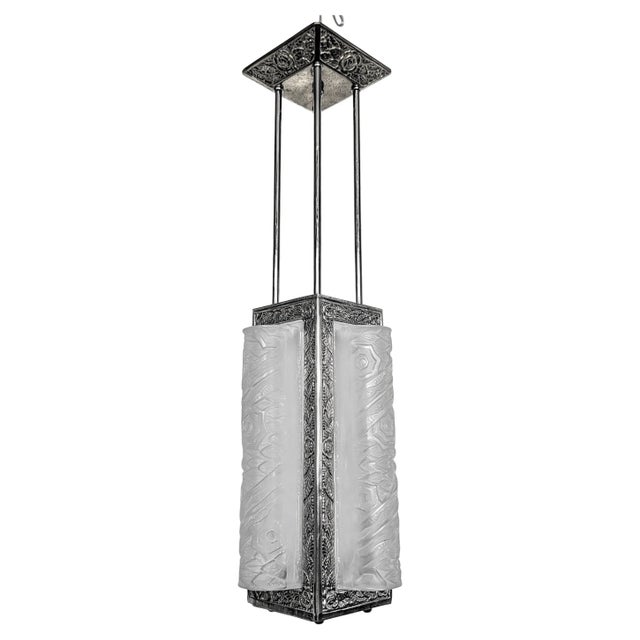 Charles Schneider French Art Deco Chandelier, Lantern by Schneider For Sale - Image 4 of 9