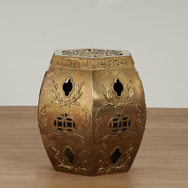 Chinese Pair of Vintage Chinese Brass Garden Seats For Sale - Image 3 of 14