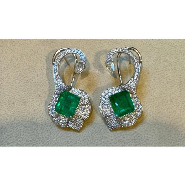 5 Ct Natural Zambian Emerald cut Emerald Earring & 2 Ct Diamond , Rose cut Diamond Earring This exquisite pair of earrings...