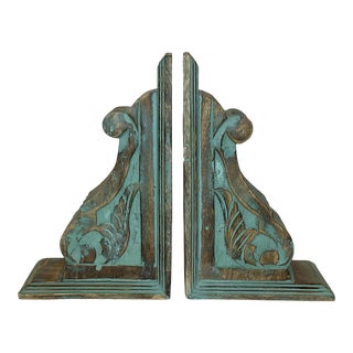 Vintage Art Nouveau Hand Carved Wooden Corbel Bookends - a Pair. For Sale