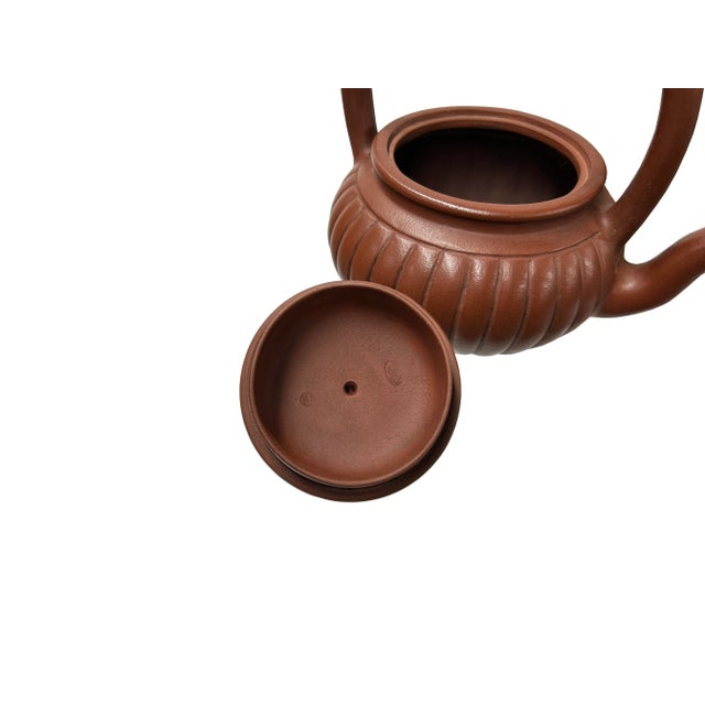 Sculpture Materials Vintage Brown Pumpkin Puppy Zisha Clay Teapot Art Display For Sale - Image 7 of 7