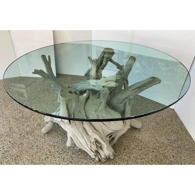 Mid-Century Modern Driftwood Center Table Round Glass Top For Sale - Image 4 of 13