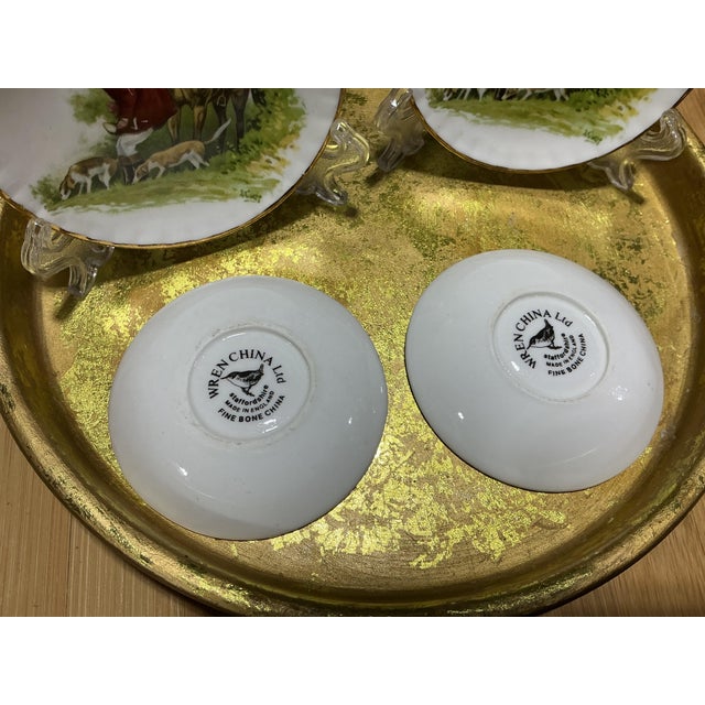 Ceramic Vintage English Bone China Equestrian Fox Hunt Miniature Tea Set With Florentine Gilt Tray - 6 Pieces For Sale - Image 7 of 7