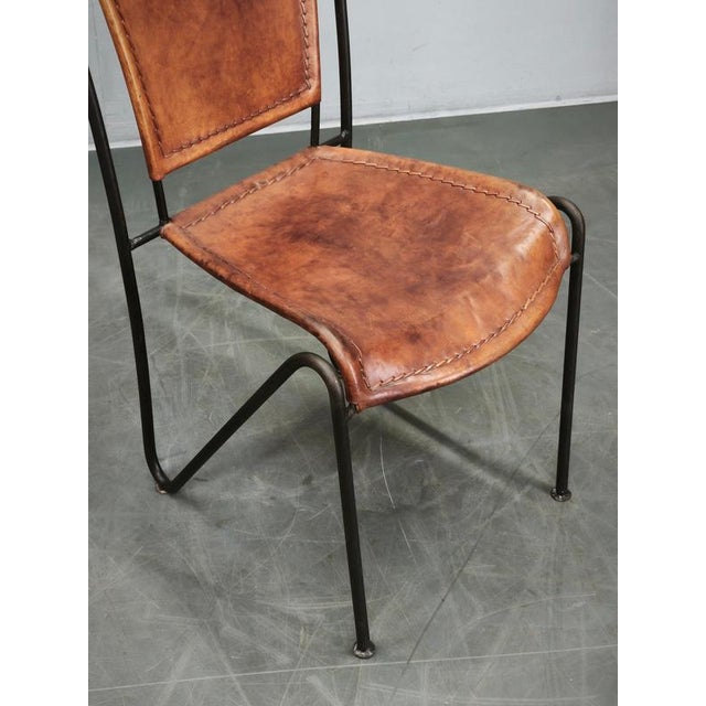 Metal European Brutalist Wrought Iron and Cognac Leather Dining Chair, 1990s For Sale - Image 7 of 14