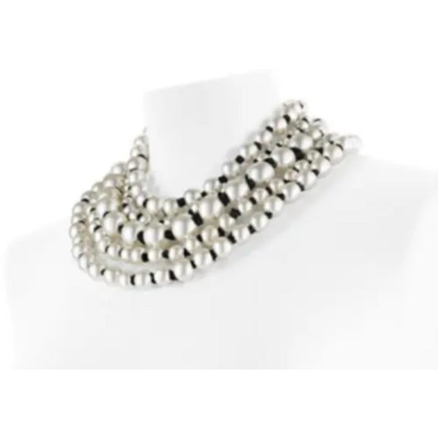 Chanel Necklace CC Logo 2016 20 28 in Faux Pearl Ribbon 5 Multi Rows White Black Ribbon For Sale - Image 11 of 11