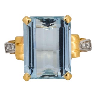 Late 20th Century Retro Period Aquamarine Ring, Size 5 For Sale