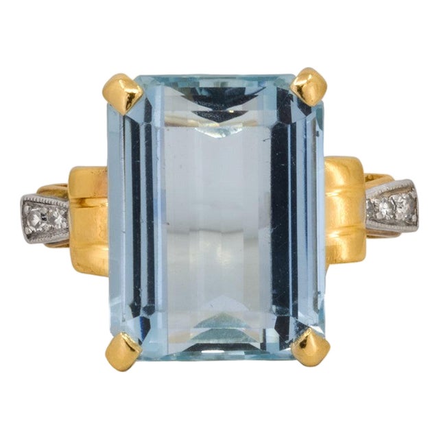 Late 20th Century Retro Period Aquamarine Ring, Size 5 For Sale