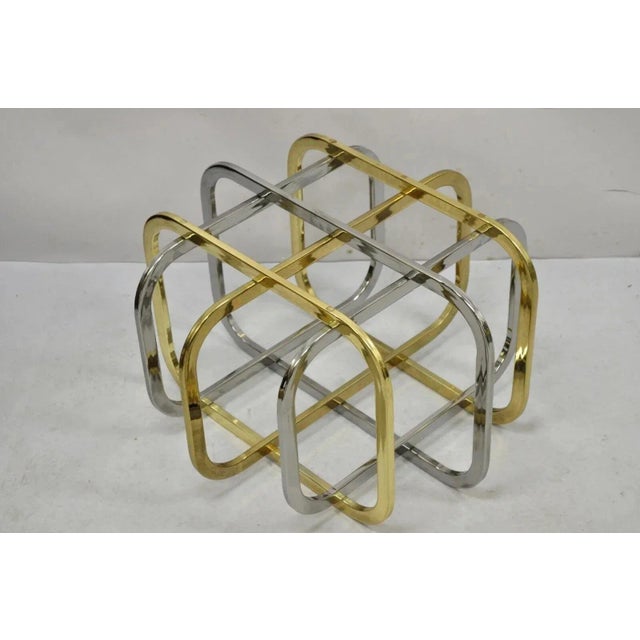 Mid Century Modern Pierre Cardin Style Brass & Chrome Glass Top Coffee Table For Sale - Image 4 of 12