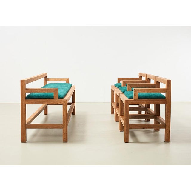 Architectural Dining Chairs and Bench in Oak, Netherlands, 1980s, Set of 4 For Sale - Image 11 of 11