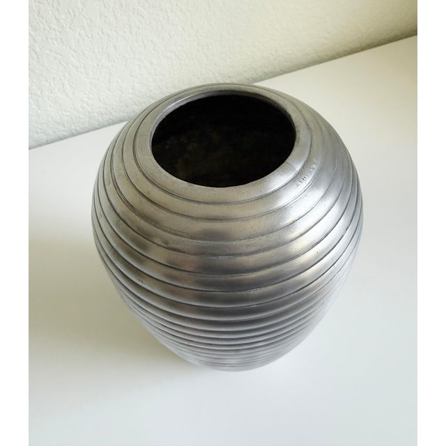 Contemporary Art Deco Style Ribbed Metal Vase, Late 20th Century For Sale - Image 3 of 9